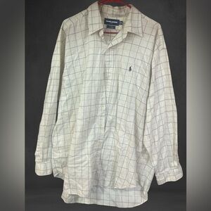 VTG POLO By Ralph Lauren Ivory Plaid Flannel Button Up Mens XL